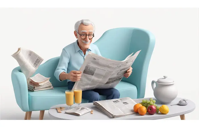 An Elderly Person with Newspaper 3d Character Illustration